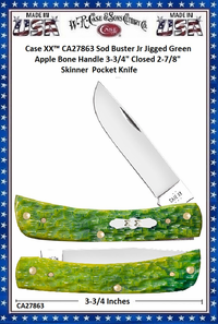 W.R. Case & Sons Cutlery CA27863 Case XX� Sod Buster Jr Jigged Green Apple Bone Handle 3-3/4" Closed 2-7/8" Skinner  Pocket Knife