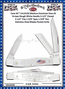 W.R. Case & Sons Cutlery CA14102 Case XX� Medium Stockman Stars & Stripes Rough White Handle 3-1/4" Closed 2-1/2" Clip 1-5/8" Spey 1-5/8" Pen Stainless Steel Blades Pocket Knife