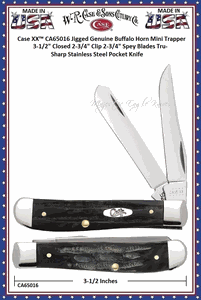 W.R. Case & Son's Cutlery CA65016 CASEXX Jigged Genuine Buffalo Horn Handled Mini Trapper Pocket Knife 