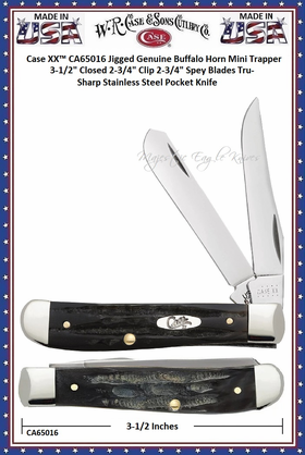 W.R. Case & Son's Cutlery CA65016 CASEXX Jigged Genuine Buffalo Horn Handled Mini Trapper Pocket Knife W.R. Case & Son's Cutlery CA65016 CASEXX Jigged Genuine Buffalo Horn Handled Mini Trapper Pocket Knife