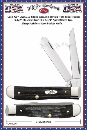 W.R. Case & Son's Cutlery CA65016 CASEXX Jigged Genuine Buffalo Horn Handled Mini Trapper Pocket Knife W.R. Case & Son's Cutlery CA65016 CASEXX Jigged Genuine Buffalo Horn Handled Mini Trapper Pocket Knife