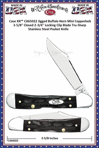 W.R. Case & Son's Cutlery CA65022 CASEXX Jigged Genuine Buffalo Horn Mini Copperlock Handled Pocket Knife 