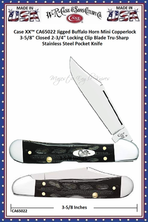 W.R. Case & Son's Cutlery CA65022 CASEXX Jigged Genuine Buffalo Horn Mini Copperlock Handled Pocket Knife W.R. Case & Son's Cutlery CA65022 CASEXX Jigged Genuine Buffalo Horn Mini Copperlock Handled Pocket Knife