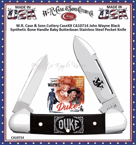 W.R. Case & Sons Cutlery CaseXX CA10714 John Wayne Black Synthetic Bone Handle Baby Butter-bean Stainless Steel Pocket Knife