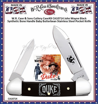W.R. Case & Sons Cutlery CaseXX CA10714 John Wayne Black Synthetic Bone Handle Baby Butter-bean Stainless Steel Pocket Knife W.R. Case & Sons Cutlery CaseXX CA10714 John Wayne Black Synthetic Bone Handle Baby Butter-bean Stainless Steel Pocket Knife