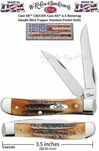 W.R. Case & Son's Cutlery CA65305 Case XX™ 6.5 Bonestag Handle Mini Trapper Stainless Pocket Knife W.R. Case & Son's Cutlery CA65305 Case XX™ 6.5 Bonestag Handle Mini Trapper Stainless Pocket Knife