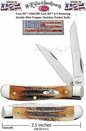 W.R. Case & Son's Cutlery CA65305 Case XX� 6.5 Bonestag Handle Mini Trapper Stainless Pocket Knife  