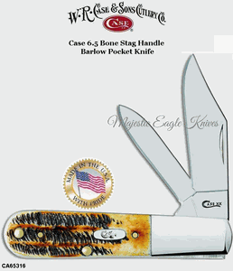 W.R. Case & Son's Cutlery CA65316 CaseXX 6.5 Bone Stag Handle Barlow Folding Pocket Knife