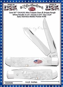 W.R. Case & Sons Cutlery CA14101 Case XX� Mini Trapper Stars & Stripes Rough White Handle 3-1/2" Closed 2-3/4" Clip 2-3/4" Spey Stainless Blades Pocket Knife