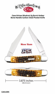 W.R. Case & Sons Cutlery CA51395 Case XX� Muskrat Jig Burnt Amber Bone Handle Carbon Steel Pocket Knife