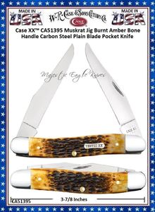 W.R. Case & Sons Cutlery CA51395 Case XX Muskrat Jig Burnt Amber Bone Handle Carbon Steel Pocket Knife