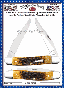 W.R. Case & Sons Cutlery CA51395 Case XX� Muskrat Jig Burnt Amber Bone Handle Carbon Steel Pocket Knife
