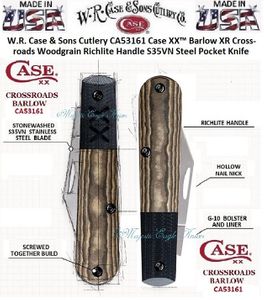 W.R. Case & Sons Cutlery CA53161 Case XX Barlow XR Crossroads Woodgrain Richlite Handle S35VN Steel Pocket Knife