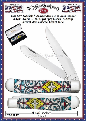 W.R. Case & Sons Cutlery CA38817 Case XX™ Stained Glass Series Cross Natural Bone Trapper 4-1/8" Overall 3-1/4" Clip & Spey Blades Tru-Sharp Surgical Stainless Steel Pocket Knife W.R. Case & Sons Cutlery CA38817 Case XX™ Stained Glass Series Cross Natural Bone Trapper 4-1/8" Overall 3-1/4" Clip & Spey Blades Tru-Sharp Surgical Stainless Steel Pocket Knife