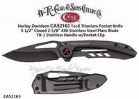 W.R. Case & Sons Cutlery CA52163 Case XX™ Harley-Davidson TecX Titanium Pocket Knife 3-1/2" Closed 2-5/8" 440 Stainless Drop Point Plain Blade w/Titanium CoatingBlack Titanium Coated Handle with Harley-Davidson Logo, Pocket Clip.Plain Blade W.R. Case & Sons Cutlery CA52163 Case XX™ Harley-Davidson TecX Titanium Pocket Knife 3-1/2" Closed 2-5/8" 440 Stainless Drop Point Plain Blade w/Titanium CoatingBlack Titanium Coated Handle with Harley-Davidson Logo, Pocket Clip.Plain Blade