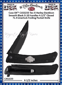W.R. Case & Sons Cutlery CA52233 Case XX� Tec-X Harley-Davidson FL-4 Linerlock Folding Pocket Knife 4-1/2" Closed 3-1/2" Stainless Steel Drop Point Plain Blade with a Black Coated Finish Black G-10 Handles