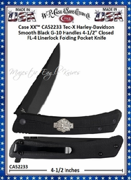 W.R. Case & Sons Cutlery CA52233 Case XX™ Tec-X Harley-Davidson FL-4 Linerlock Folding Pocket Knife 4-1/2" Closed 3-1/2" Stainless Steel Drop Point Plain Blade with a Black Coated Finish Black G-10 Handles W.R. Case & Sons Cutlery CA52233 Case XX™ Tec-X Harley-Davidson FL-4 Linerlock Folding Pocket Knife 4-1/2" Closed 3-1/2" Stainless Steel Drop Point Plain Blade with a Black Coated Finish Black G-10 Handles