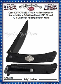 W.R. Case & Sons Cutlery CA52233 Case XX™ Tec-X Harley-Davidson FL-4 Linerlock Folding Pocket Knife 4-1/2" Closed 3-1/2" Stainless Steel Drop Point Plain Blade with a Black Coated Finish Black G-10 Handles W.R. Case & Sons Cutlery CA52233 Case XX™ Tec-X Harley-Davidson FL-4 Linerlock Folding Pocket Knife 4-1/2" Closed 3-1/2" Stainless Steel Drop Point Plain Blade with a Black Coated Finish Black G-10 Handles