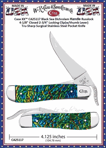 W.R. Case & Sons Cutlery CA25117 Case XX� Black Sea Dichrolam Handle Russlock 4-1/8" Closed 2-3/4" Locking Clip(w/thumb Lever) Tru-Sharp Surgical Stainless Steel Pocket Knife 