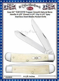 W.R. Case & Sons Cutlery CA13310 Case XX� Trapper Smooth Natural Bone Handle 4-1/8" Closed 3-1/4" Clip 3-1/4" Spey Stainless Steel Blades Pocket Knife