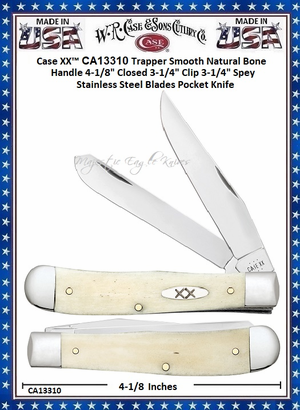 W.R. Case & Sons Cutlery CA13310 Case XX™ Trapper Smooth Natural Bone Handle 4-1/8" Closed 3-1/4" Clip 3-1/4" Spey Stainless Steel Blades Pocket Knife W.R. Case & Sons Cutlery CA13310 Case XX™ Trapper Smooth Natural Bone Handle 4-1/8" Closed 3-1/4" Clip 3-1/4" Spey Stainless Steel Blades Pocket Knife