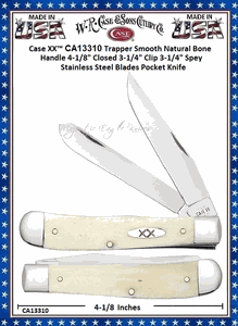 W.R. Case & Sons Cutlery CA13310 Case XX� Trapper Smooth Natural Bone Handle 4-1/8" Closed 3-1/4" Clip 3-1/4" Spey Stainless Steel Blades Pocket Knife
