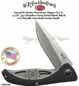 W.R. Case & Son's Cutlery CA52197 Case XX Harley Davidson Flipper Tec X, 4 1/8" Stainless Steel Blade, Black G10 Handle