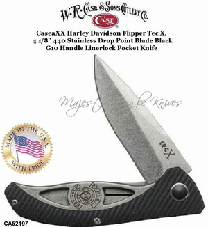 W.R. Case & Son's Cutlery CA52197 Case XX Harley Davidson Flipper Tec X, 4 1/8" Stainless Steel Blade, Black G10 Handle W.R. Case & Son's Cutlery CA52197 Case XX Harley Davidson Flipper Tec X, 4 1/8" Stainless Steel Blade, Black G10 Handle