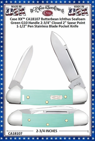 W.R. Case & Sons Cutlery CA18107 Case XX™ Butterbean Ichthus Seafoam Green Handle 2-3/4" Closed 2" Spear Point 1-1/2" Stainless Steel Pocket Knife W.R. Case & Sons Cutlery CA18107 Case XX™ Butterbean Ichthus Seafoam Green Handle 2-3/4" Closed 2" Spear Point 1-1/2" Stainless Steel Pocket Knife