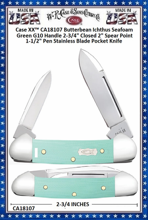 W.R. Case & Sons Cutlery CA18107 Case XX� Butterbean Ichthus Seafoam Green Handle 2-3/4" Closed 2" Spear Point 1-1/2" Stainless Steel Pocket Knife 