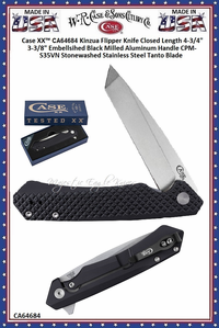 W.R. Case & Sons Cutlery CA64684 Case XX™ Kinzua Flipper Knife Closed Length 4-3/4" 3-3/8" Embellished Black Milled Aluminum Handle CPM-S35VN Stonewashed Stainless Steel Tanto Blade W.R. Case & Sons Cutlery CA64684 Case XX™ Kinzua Flipper Knife Closed Length 4-3/4" 3-3/8" Embellished Black Milled Aluminum Handle CPM-S35VN Stonewashed Stainless Steel Tanto Blade