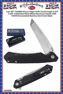 W.R. Case & Sons Cutlery CA64684 Case XX� Kinzua Flipper Knife Closed Length 4-3/4" 3-3/8" Embellished Black Milled Aluminum Handle CPM-S35VN Stonewashed Stainless Steel Tanto Blade