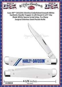 W.R. Case & Sons Cutlery CA52241 Case XX™ Slimline Embellished Smooth White Synthetic Handle Trapper 4-1/8 Closed 3-1/4" Clip Blade White Sparxx Script Inlay, Tru-Sharp Surgical Stainless Steel Pocket Knife W.R. Case & Sons Cutlery CA52241 Case XX™ Slimline Embellished Smooth White Synthetic Handle Trapper 4-1/8 Closed 3-1/4" Clip Blade White Sparxx Script Inlay, Tru-Sharp Surgical Stainless Steel Pocket Knife