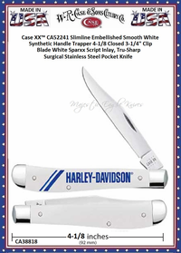 W.R. Case & Sons Cutlery CA52241 Case XX™ Slimline Embellished Smooth White Synthetic Handle Trapper 4-1/8 Closed 3-1/4" Clip Blade White Sparxx Script Inlay, Tru-Sharp Surgical Stainless Steel Pocket Knife W.R. Case & Sons Cutlery CA52241 Case XX™ Slimline Embellished Smooth White Synthetic Handle Trapper 4-1/8 Closed 3-1/4" Clip Blade White Sparxx Script Inlay, Tru-Sharp Surgical Stainless Steel Pocket Knife