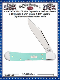 W.R. Case & Sons Cutlery CA18109 Case XX� Mini Copperlock Seafoam Green G-10 Handle 3-5/8" Closed 2-3/4" Locking Clip Green Stainless Pocket Knife 