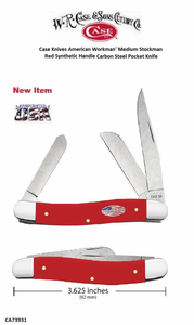 W.R. Case & Sons Cutlery CA73931 Case XX� American Workman Red Synthetic Handle Medium Stockman 3-5/8" Closed Carbon Steel Blade, Stars and Stripes Shield Pocket Knife