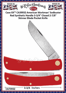 W.R. Case & Sons Cutlery CA73932 Case XX� American Workman Red Synthetic Handle Sod Buster Jr. 3-1/8" Closed Carbon Steel Blade, Stars and Stripes Shield Pocket Knife