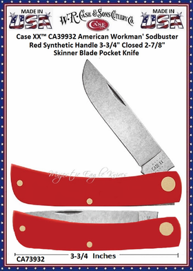 W.R. Case & Sons Cutlery CA73932 Case XX™ American Workman Red Synthetic Handle Sod Buster Jr. 3-1/8" Closed Carbon Steel Blade, Stars and Stripes Shield Pocket Knife W.R. Case & Sons Cutlery CA73932 Case XX™ American Workman Red Synthetic Handle Sod Buster Jr. 3-1/8" Closed Carbon Steel Blade, Stars and Stripes Shield Pocket Knife