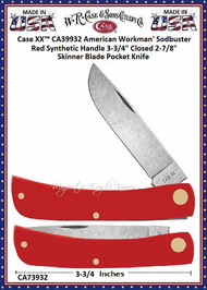 W.R. Case & Sons Cutlery CA73932 Case XX� American Workman Red Synthetic Handle Sod Buster Jr. 3-1/8" Closed Carbon Steel Blade, Stars and Stripes Shield Pocket Knife