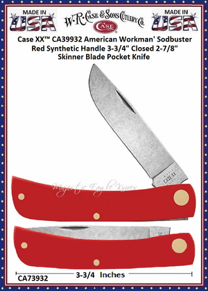 W.R. Case & Sons Cutlery CA73932 Case XX™ American Workman Red Synthetic Handle Sod Buster Jr. 3-1/8" Closed Carbon Steel Blade, Stars and Stripes Shield Pocket Knife W.R. Case & Sons Cutlery CA73932 Case XX™ American Workman Red Synthetic Handle Sod Buster Jr. 3-1/8" Closed Carbon Steel Blade, Stars and Stripes Shield Pocket Knife