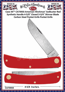 W.R. Case & Sons Cutlery CA73933 Case XX� American Workman Red Synthetic Handle Sod Buster 4-5/8" Closed Carbon Steel Blade, Stars and Stripes Shield Pocket Knife 