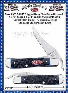 W.R. Case & Son's Cutlery CA7057 CASE XX� 2-3/4" Locking Clip(w/Thumb Lever) Plain Blade Jigged Navy Blue Bone Handle Russlock Pocket Knife