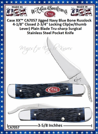 W.R. Case & Son's Cutlery CA7057 CASE XX� 2-3/4" Locking Clip(w/Thumb Lever) Plain Blade Jigged Navy Blue Bone Handle Russlock Pocket Knife