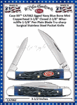 W.R. Case & Son's Cutlery CA7062 CASE XX� 2 1/8" Wharncliffe blade and 1 5/8" Pen Blade Jigged Navy Blue Bone Handle Mini Copperhead Pocket Knife