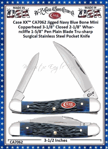 W.R. Case & Son's Cutlery CA7062 CASE XX� 2 1/8" Wharncliffe blade and 1 5/8" Pen Blade Jigged Navy Blue Bone Handle Mini Copperhead Pocket Knife