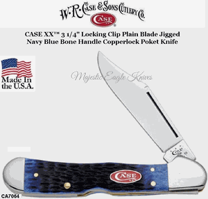 W.R. Case & Son's Cutlery CA7064 CASE XX� 3 1/4" Locking Clip Blade Jigged Navy Blue Bone Handle Copperlock Pocket Knife