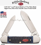 W.R. Case & Son's Cutlery CA7309 CASE XX� 2 5/8" Spear Point Blade and 2" Pen Plain Blade Jigged Navy Blue Bone Handle Canoe Pocket Knife