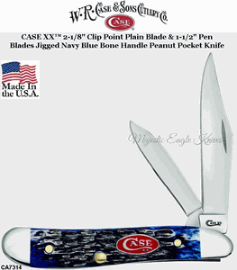 W.R. Case & Son's Cutlery CA7314 CASE XX� 2 1/8" Clip Blade and 1 1/2" Pen Plain Blade Jigged Navy Blue Bone Handle Peanut Pocket Knife