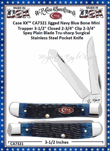 W.R. Case & Son's Cutlery CA7321 CASE XX� 2 3/4" Clip blade and 2 3/4" Spey Plain Blade Jigged Navy Blue Bone Handle Mini Trapper Pocket Knife