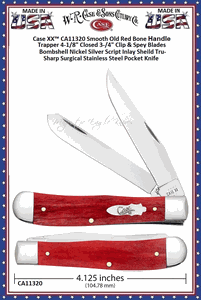 W.R. Case & Sons Cutlery CA11320 Case XX� Smooth Old Red Bone Handle Trapper Pocket Knife